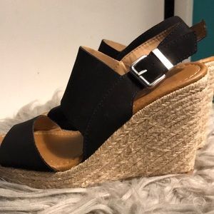 Black wide strap wedges